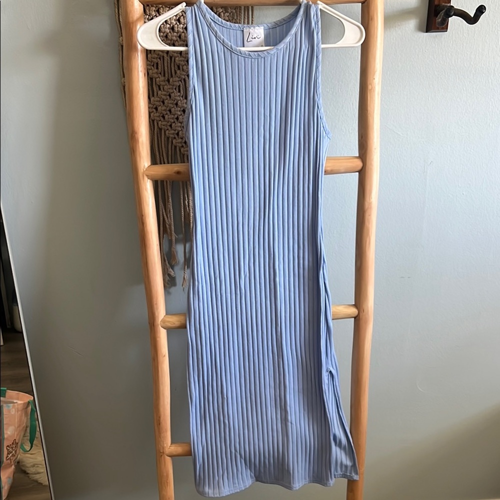 Olivia Rae Gray Ribbed Halter Midi Dress